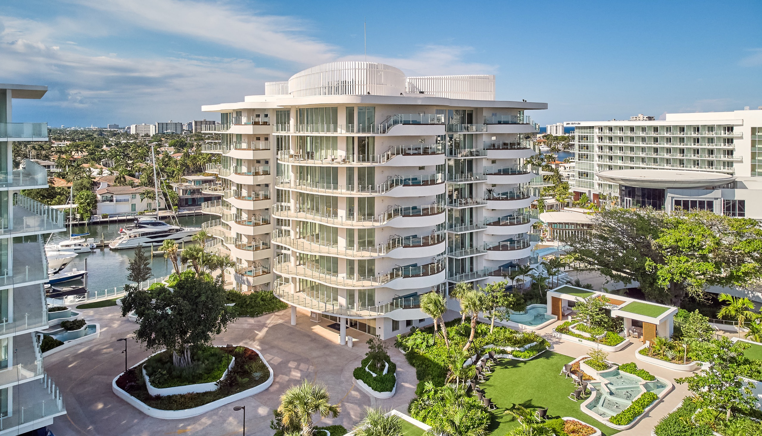 Azul from the air: the crown, the gardens and a superyacht alongside