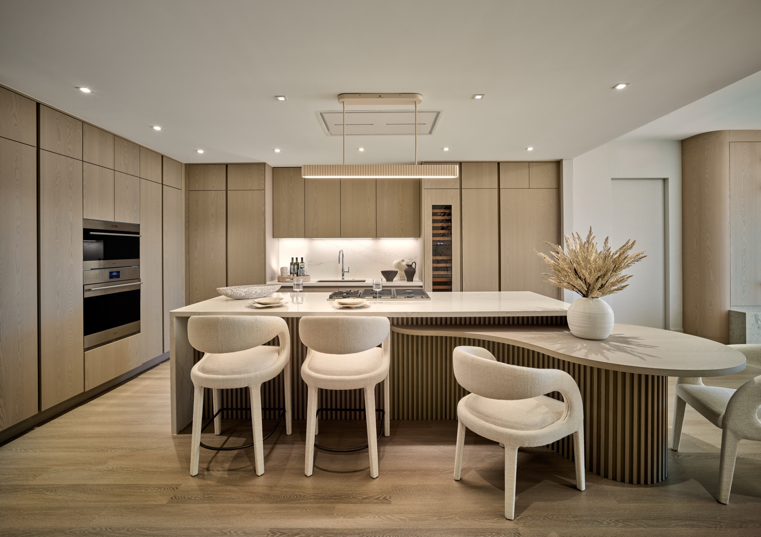 Kitchen and dining photographed ready for the first dinner